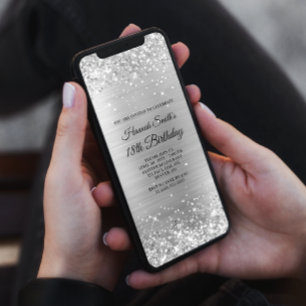 Convite Folha de Prata escovada com brilho 18.o aniversári