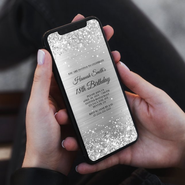 Convite Folha de Prata escovada com brilho 18.o aniversári (Criador carregado)