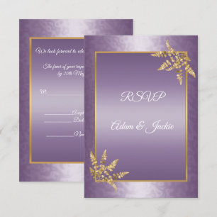 Convite Folha de textura GOLD Roxo ELEGANTE Moderno RSVP