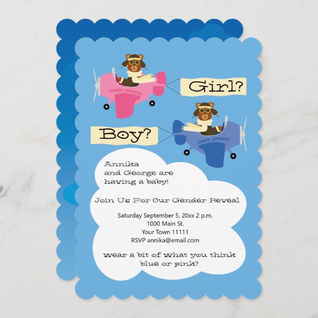 Convite Folha de Urso Corajoso Pilotos Aviões Revelação de (Frente/Verso)