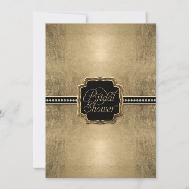 Convite Folha Dourada de aparência Fleur de Lis Faux Vinta (Frente)