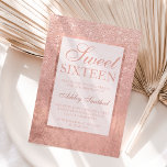 Convite Folha elegante de rosa dourada-falsa doce 16<br><div class="desc">Um chá brilhante,  moderno,  bonito e elegante,  de rosa,  de ouro,  com um falso bloco de folha de ouro rosa,  Sweet 16 convite de aniversário com padrão rosa-ombre de ouro a desaparecer sobre uma folha falsa com uma elegante estrutura de ouro perfeita para uma princesa Doce 16.</div>