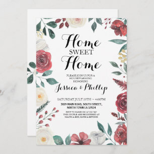 Convite Folha floral vermelha da casa Home nova do