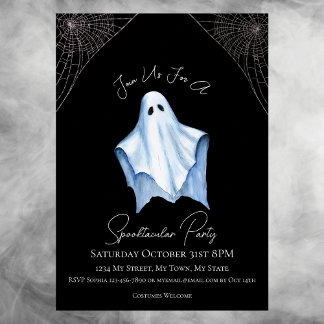 Convite Folha Ghost Adulto Festa de Halloween preto gótico