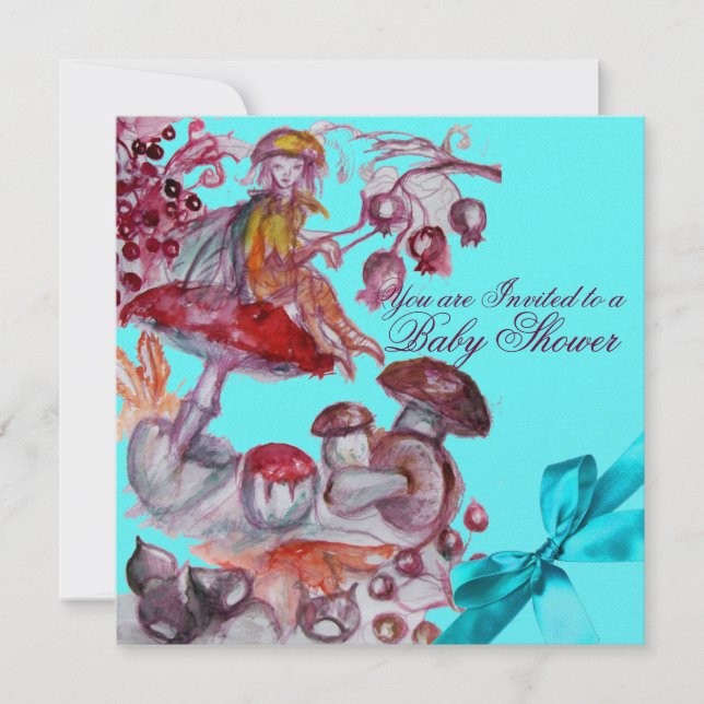 CONVITE FOLHA MÁGICA, COGUMELOS AZUIS, CHÁ DE BEBÊ DE BEBÊ (Frente)