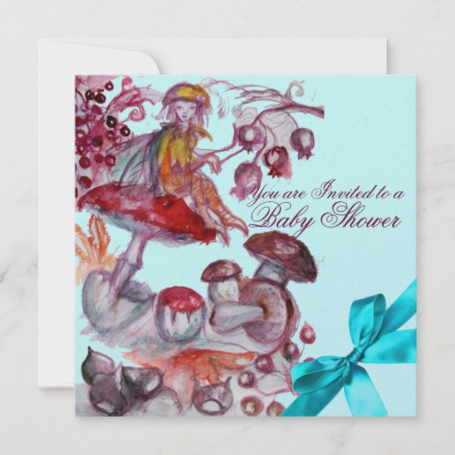 CONVITE FOLHA MÁGICA, COGUMELOS AZUIS, CHÁ DE BEBÊ DE BEBÊ (Frente)