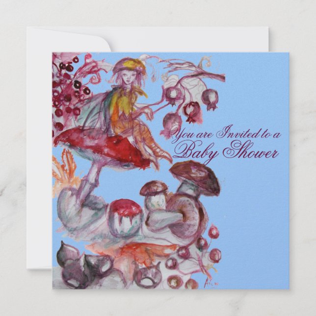 CONVITE FOLHA MÁGICA DE COGUMELOS AZUIS DE BEBÊ CHÁ (Frente)