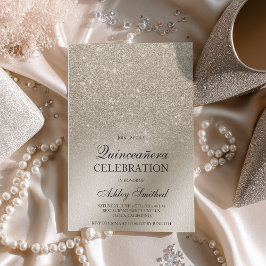 Convite folha metálica ombre de marfim Quinceañera