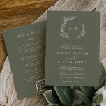 Convite Folha mínima | Casamento de eventos de fim de sema<br><div class="desc">Este convite de casamento para eventos verdes e escuros é perfeito para um casamento de boho. A design apresenta uma simples silhueta verde de folha verde em verde-escuro com estilo minimalista de vassoura de montanha. Salve o papel, incluindo a programação de fim de semana dos eventos na parte traseira do...</div>