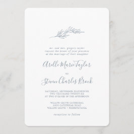 Convite Folha mínima | Casamento Tradicional de Azul Dusty