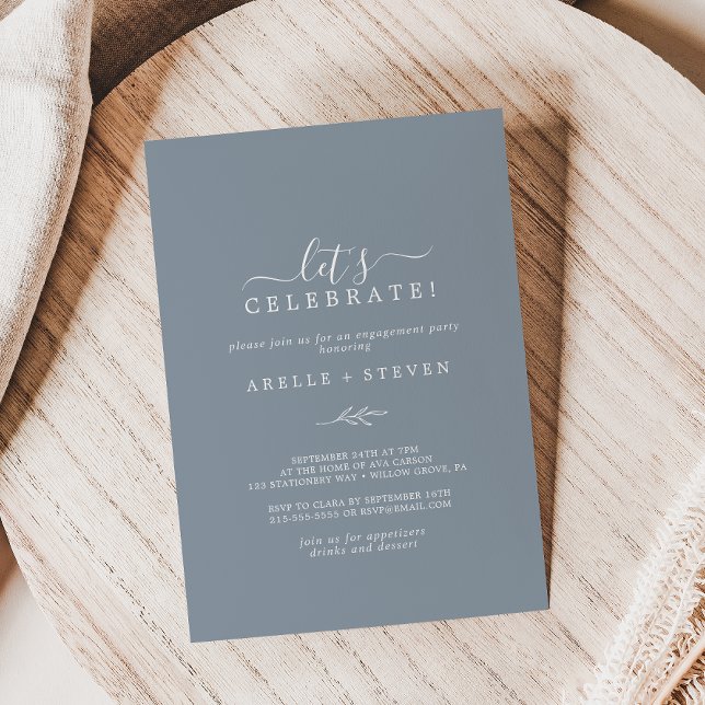 Convite Folha mínima | Celebração de Vamos azul Dusty (Criador carregado)