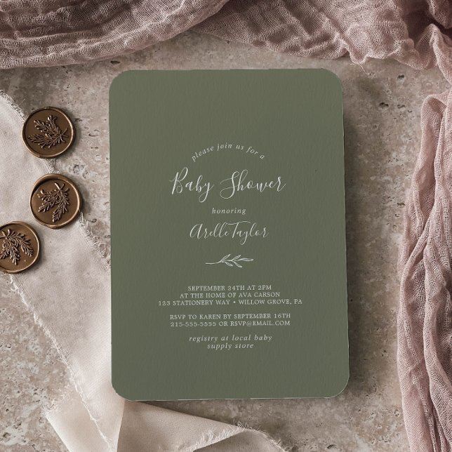 Convite Folha mínima | Chá de fraldas Verde escuro (Criador carregado)