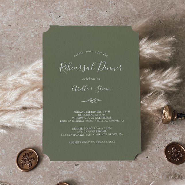 Convite Folha mínima | Janto de ensaio verde escuro (Criador carregado)