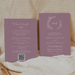 Convite Folha mínima | Mauve Weekend Events Wedding<br><div class="desc">Este convite de casamento para eventos de fim de semana em folha é perfeito para um casamento de boho. A design apresenta uma simples silhueta verde folha em cor roxa romântica, cor-de-rosa, com estilo minimalista de jardim boêmico. Salve o papel, incluindo a programação de fim de semana dos eventos na...</div>
