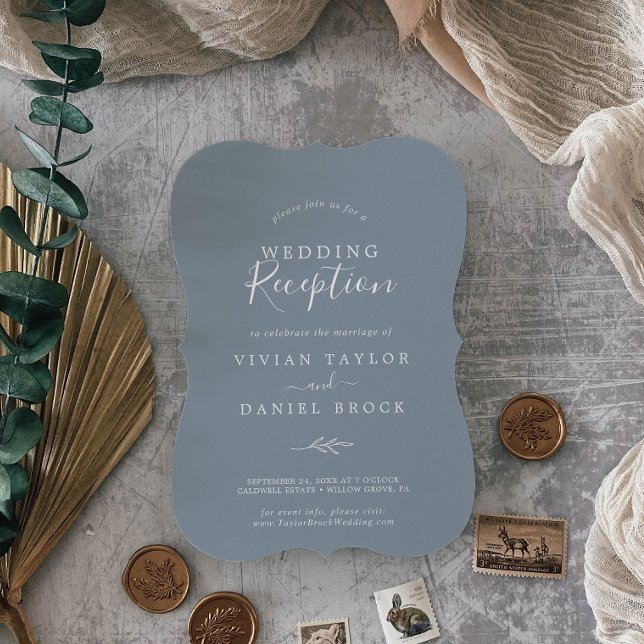 Convite Folha mínima | Recepção de casamento azul e branca (Criador carregado)