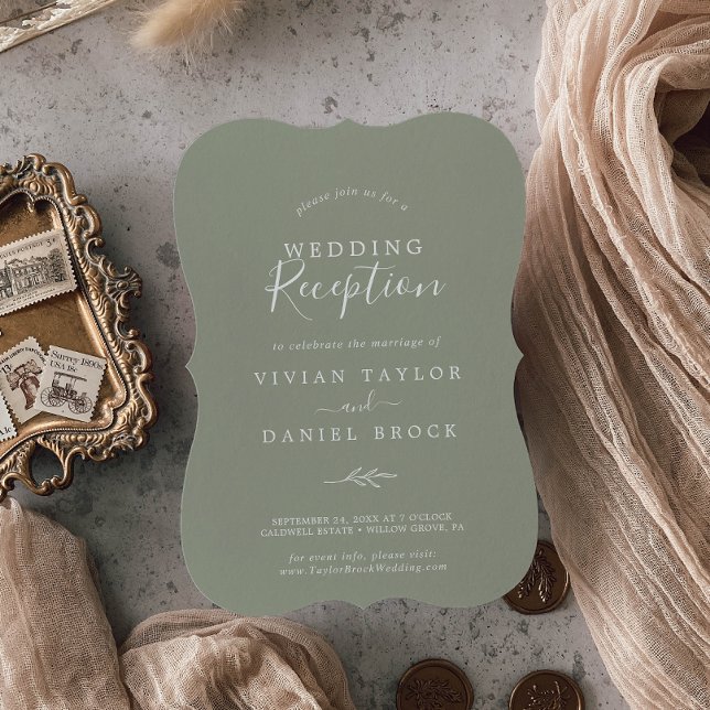 Convite Folha mínima | Recepção de casamento Verde Sage (Criador carregado)