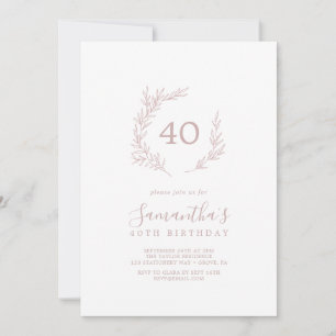 Convite Folha mínima Rosa aniversário de 40 anos