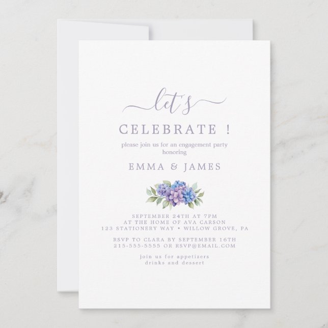 Convite Folha Mínima | Roxo Empoeirado "Vamos Celebrar"  (Frente)