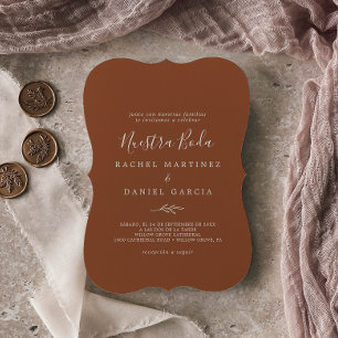 Convite Folha mínima Terracotta espanhola Nuestra Boda