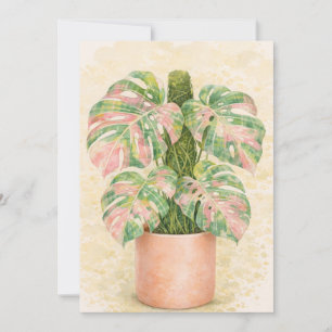 Convite folha monstera xadrez rosa escocesa escócia