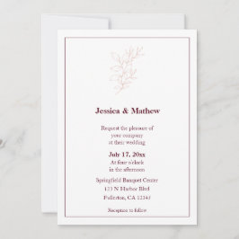 Convite Folha Simples, Branco e Rosa Limpo | Casamento Mod