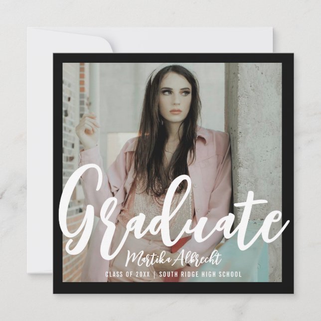 Convite Folha Tópica | Verde e preto | Graduação de fotos (Frente)