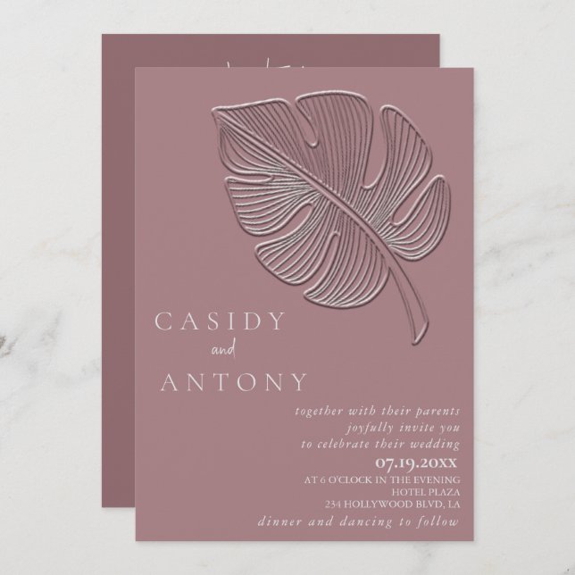 Convite Folha tropical emboscada, simples e gentil, tudo e (Frente/Verso)