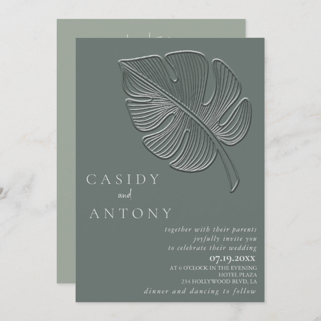 Convite Folha tropical emboscada, simples e gentil, tudo e (Frente/Verso)