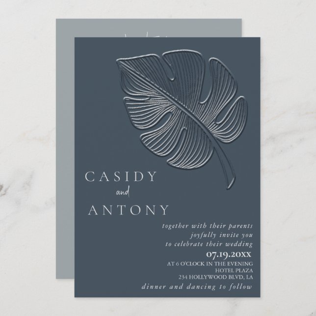 Convite Folha tropical emboscada, simples e gentil, tudo e (Frente/Verso)