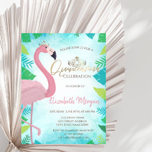 Convite Folha Tropical Flamingo Rosa Verão Quinceañera