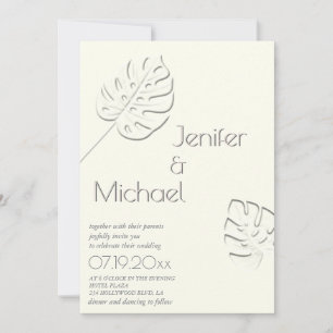 Convite Folha tropical neutra do marfim gravada em uma só