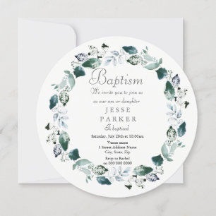 Convite Folha Verde branca, guincho Menina Batismo Convida