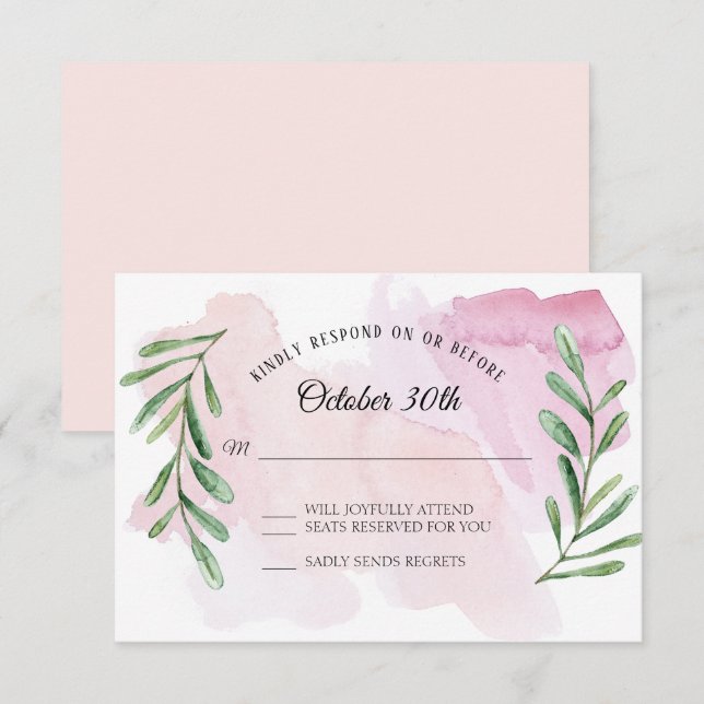 Convite Folha Verde de Eucalipto Rústico RSVP Aquarela Mod (Frente/Verso)