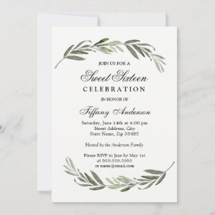 Convite Folha Verde Elegante Moderna Sweet 16 Convide