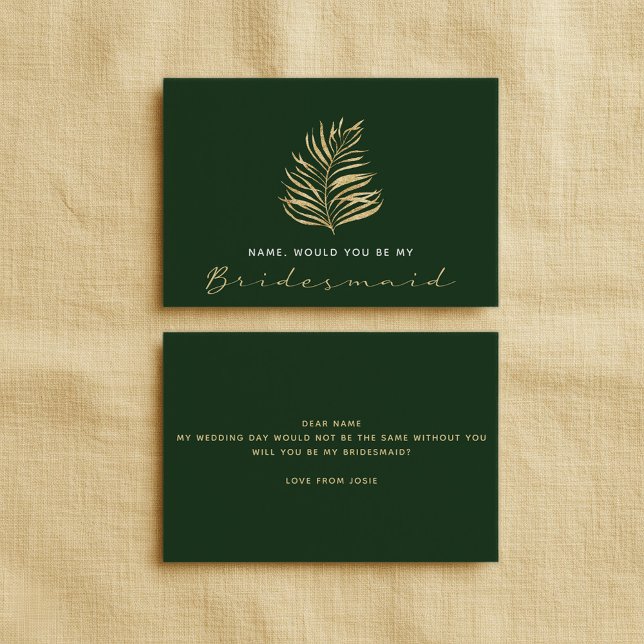 Convite Folha Verde, Você Será Minha Porta-Voz? (Gold fern leaf, Green Will You Be My Bridesmaid Invitation)