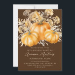 Convite Folhagem aniversário de 30 anos Rustic Boho Pumpki<br><div class="desc">As abóboras de cor d'água elegantes são aninhadas em várias folhagens e flores de outono. Um fundo castanho escuro e rico enquadra-o à perfeição. Perfeito para uma comemoração do outono.</div>