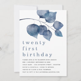 Convite Folhagem Azul Moderna Vinte Primeiros