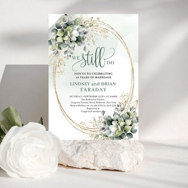 Convite Folhagem Botânica Dourada We Still Do Convidam (Greenery Botanical Gold Foliage We Still Do Invite)
