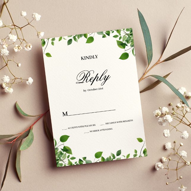 Convite Folhagem botânica simples Casamento RSVP (Botanical greenery foliage simple Wedding RSVP)
