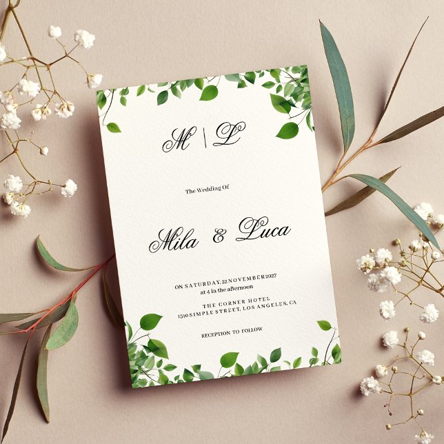 Convite Folhagem botânica verde simples Casamento (Botanical greenery foliage simple Wedding)