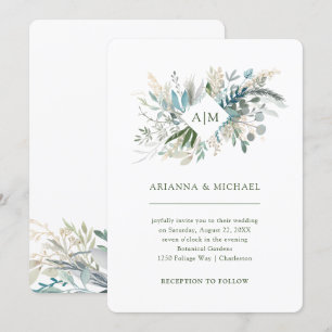 Convite Folhagem Chic   Casamento Monograma