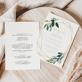Convite Folhagem Chic Geométrica Dourada Para Trás E Casam