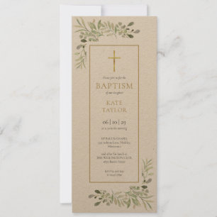 Convite Folhagem de Batismo ou Batizado em Aquarela Rústic