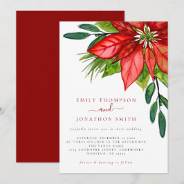 Convite Folhagem de Casamento de Natal Red Poinsettia