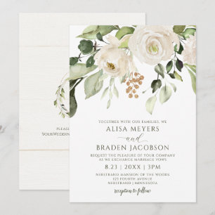 Convite Folhagem de Casamento Elegante Verde Dourado Flora