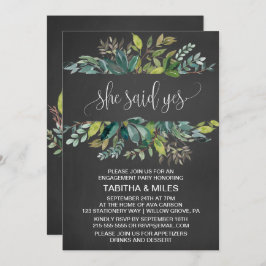 Convite Folhagem De Chalkboard Ela Disse Sim Festa de noiv