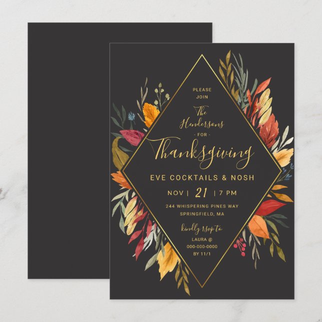 Convite Folhagem de Cores d'Água do Partido dos Cocktail d (Frente/Verso)