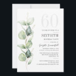 Convite Folhagem de Eucalipto Botânica 60.a Festa de anive<br><div class="desc">Pode ser uma festa surpresa ou outra década especial alcançada. Este 60º convite de aniversário com eucalipto verde design com tipografia popular moderna pode ser facilmente editado para comemorar qualquer aniversário ou aniversário. Você pode alterar o texto, os detalhes do aniversário e a cor do plano de fundo clicando no...</div>
