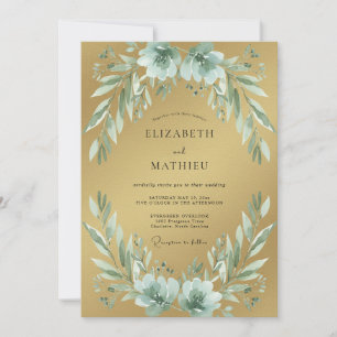 Convite Folhagem de Eucalipto Espuma Dourada para Casament