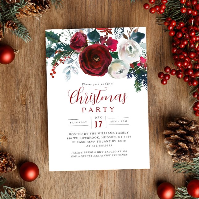 Convite Folhagem de Flores Festivas Encantadoras de Natal  (Criador carregado)
